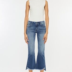 Aida Mid Rise Cropped Flare Jeans – Frayed Hem Stretch